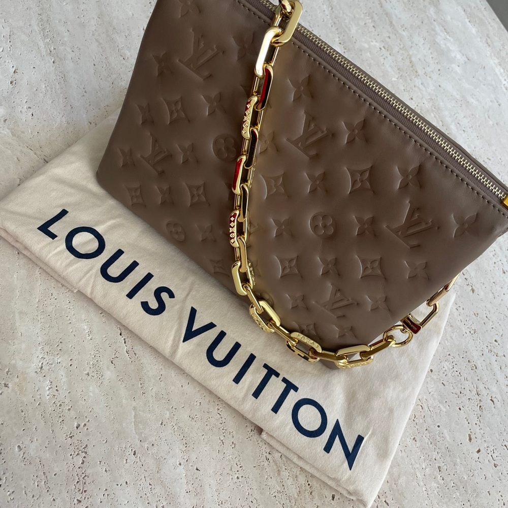 Louis Vuitton Coussin PM Taupe with Gold Chain
